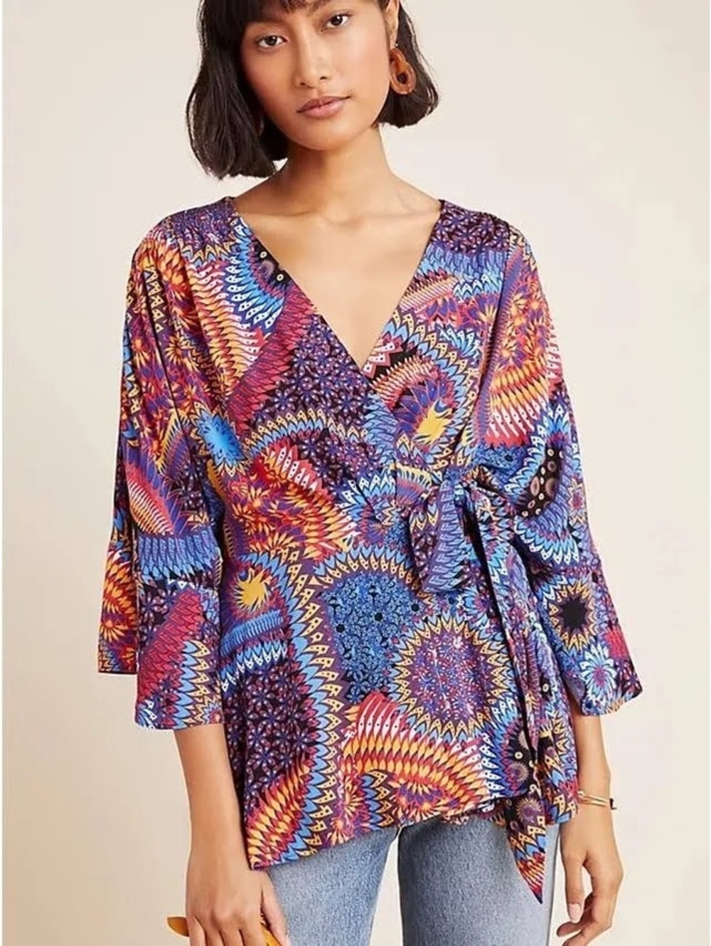 Maeve Anthropologie Elly Wrap Blouse Size Small Multicolor Floral Print